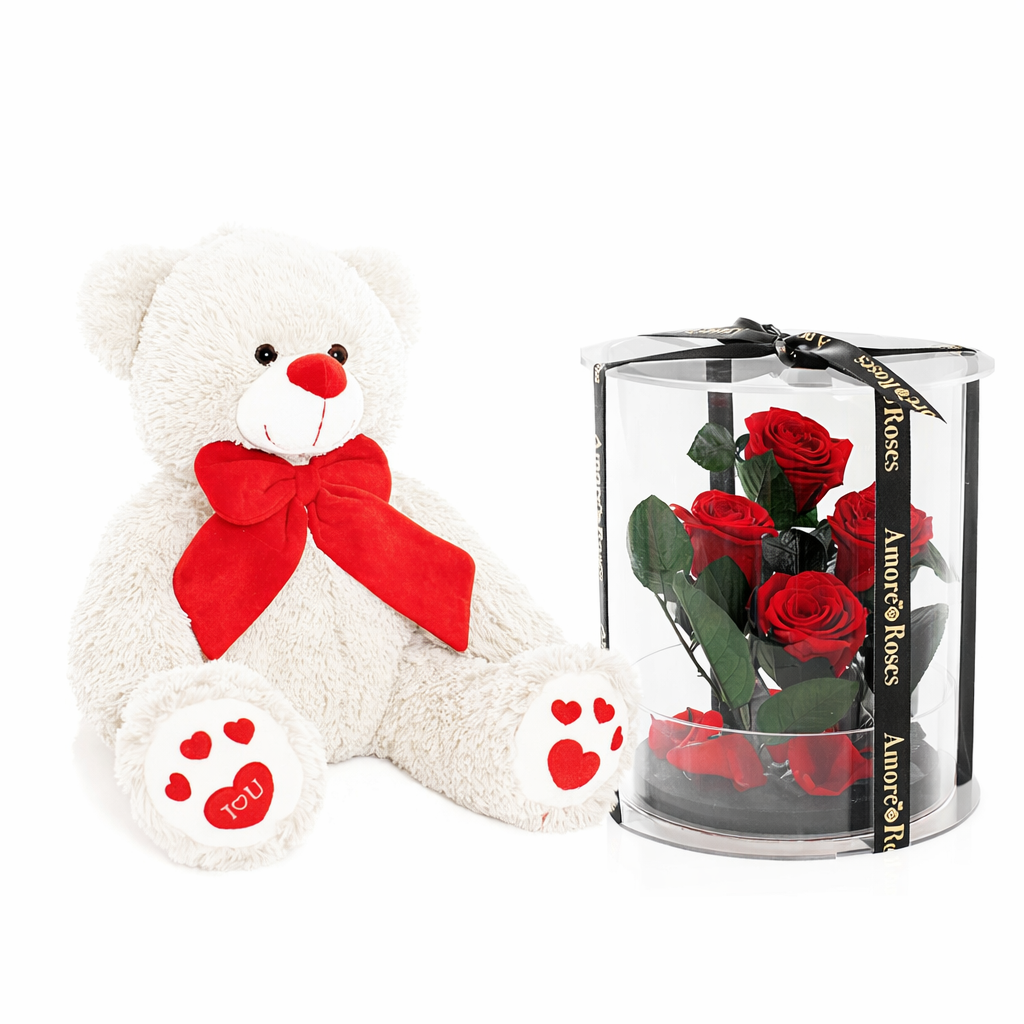 White Teddy Bear I Love you and Forever Rose Gift Set