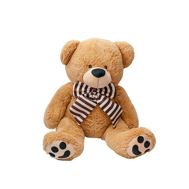 Giant Teddy Bear w Striped Bow Brown (90cmHT/60cmST)