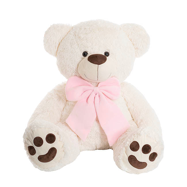 Giant Teddy Bear w Pink Bow White (115cmHT/80cmST)