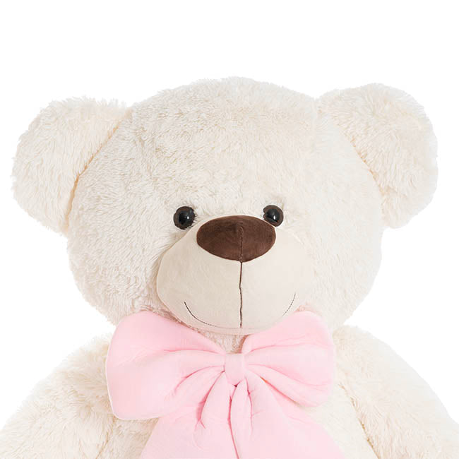 Giant Teddy Bear w Pink Bow White (115cmHT/80cmST)