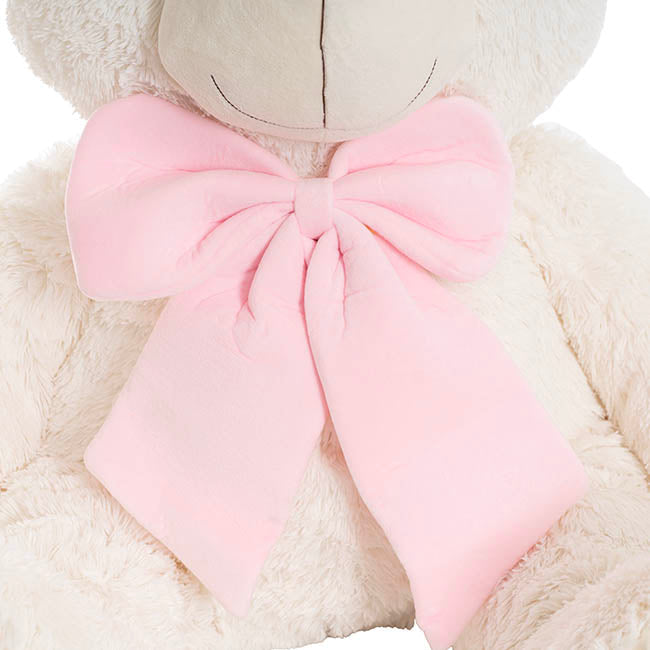 Giant Teddy Bear w Pink Bow White (115cmHT/80cmST)