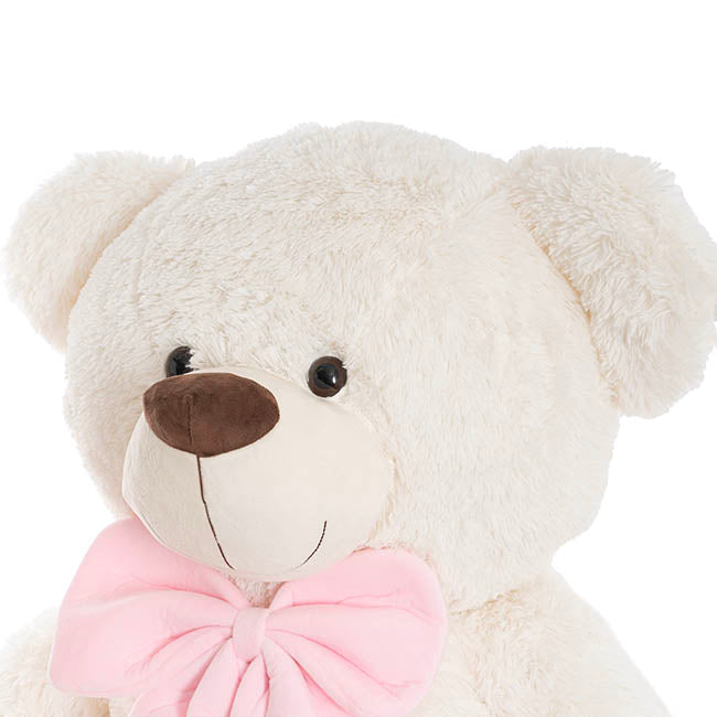 Giant Teddy Bear w Pink Bow White (115cmHT/80cmST)