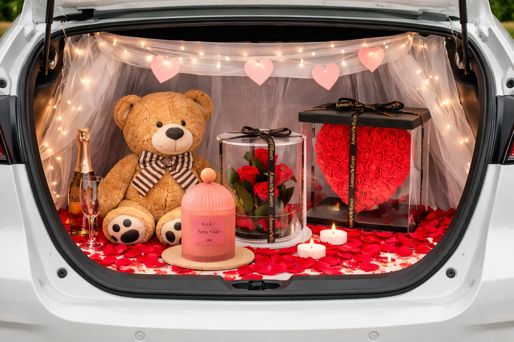 Pre-order Gift Set Giant Teddy Bear (115cmHT/80cmST), Forever Rose, Love Heart Rose, Scented Candle 440g