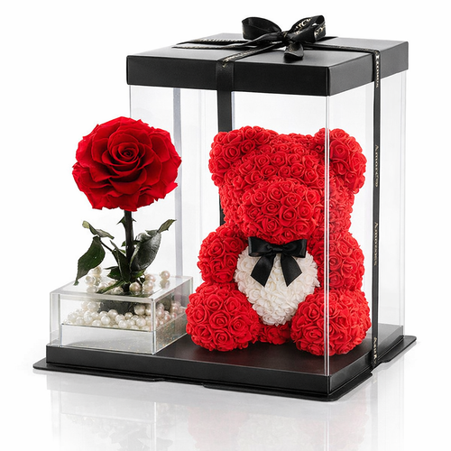 Gift Set — Amore Rose Bear × Forever Rose Single Stem