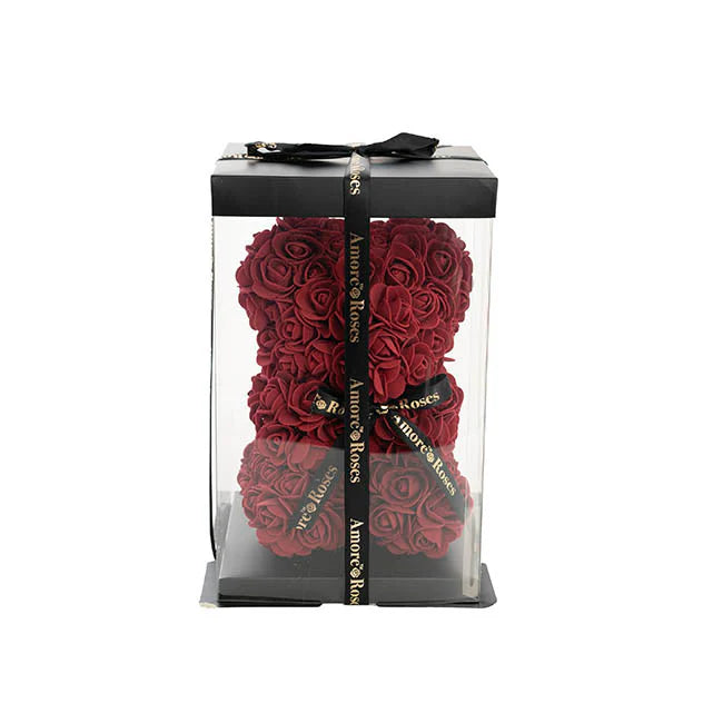 Amore Rose Bear Dark Red (25cmH)
