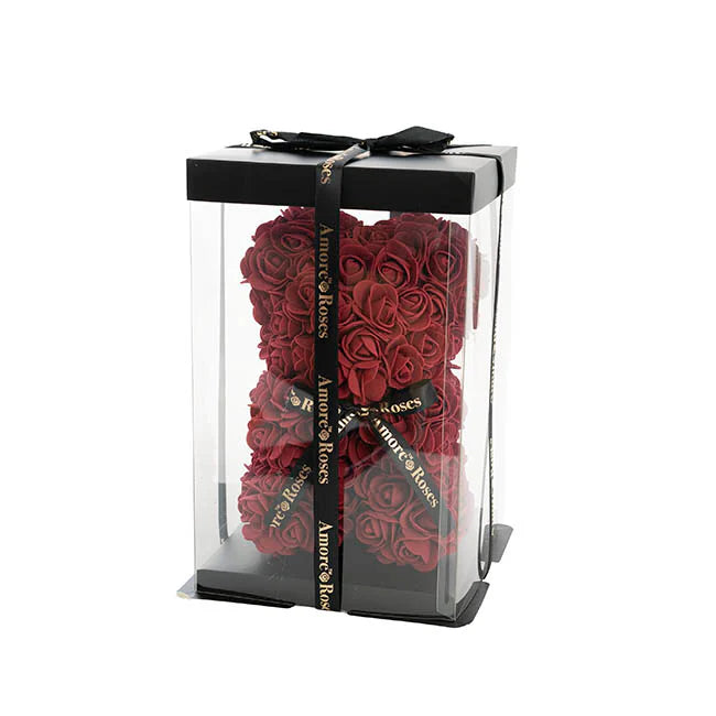 Amore Rose Bear Dark Red (25cmH)