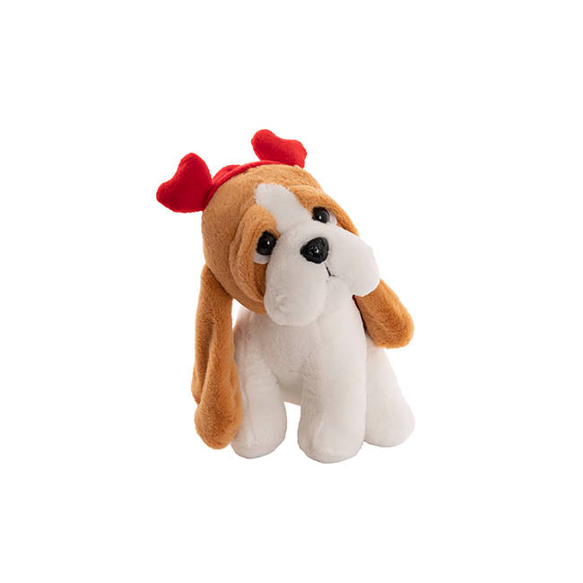 Dog Soft Toy w Hearts Brown (21cm.ST)