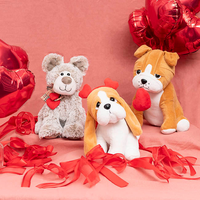 Dog Soft Toy w Hearts Brown (21cm.ST)