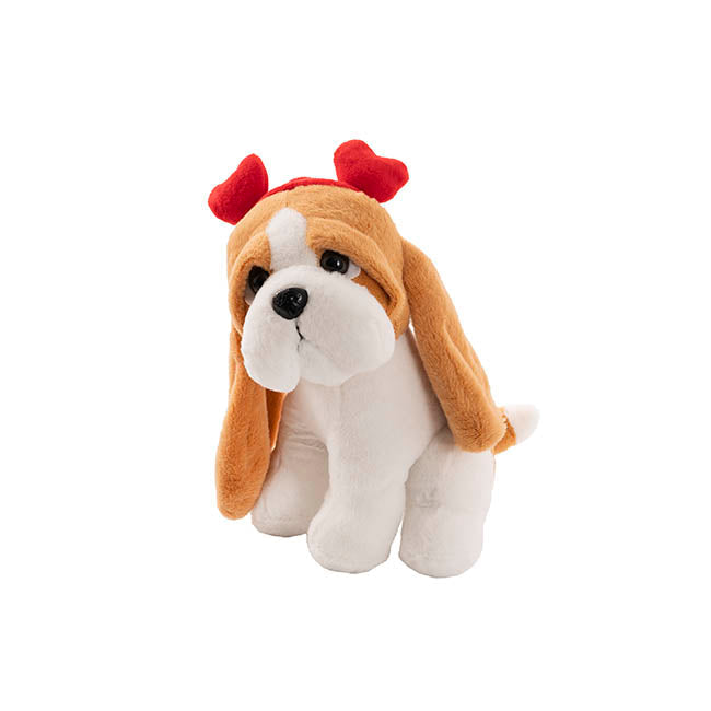 Dog Soft Toy w Hearts Brown (21cm.ST)