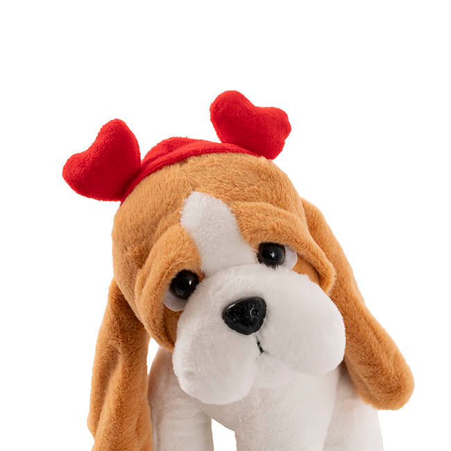 Dog Soft Toy w Hearts Brown (21cm.ST)