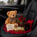 Gift Set — Giant Teddy Bear with Striped Bow Brown (90cm High/60cm Seated) × Forever Roses